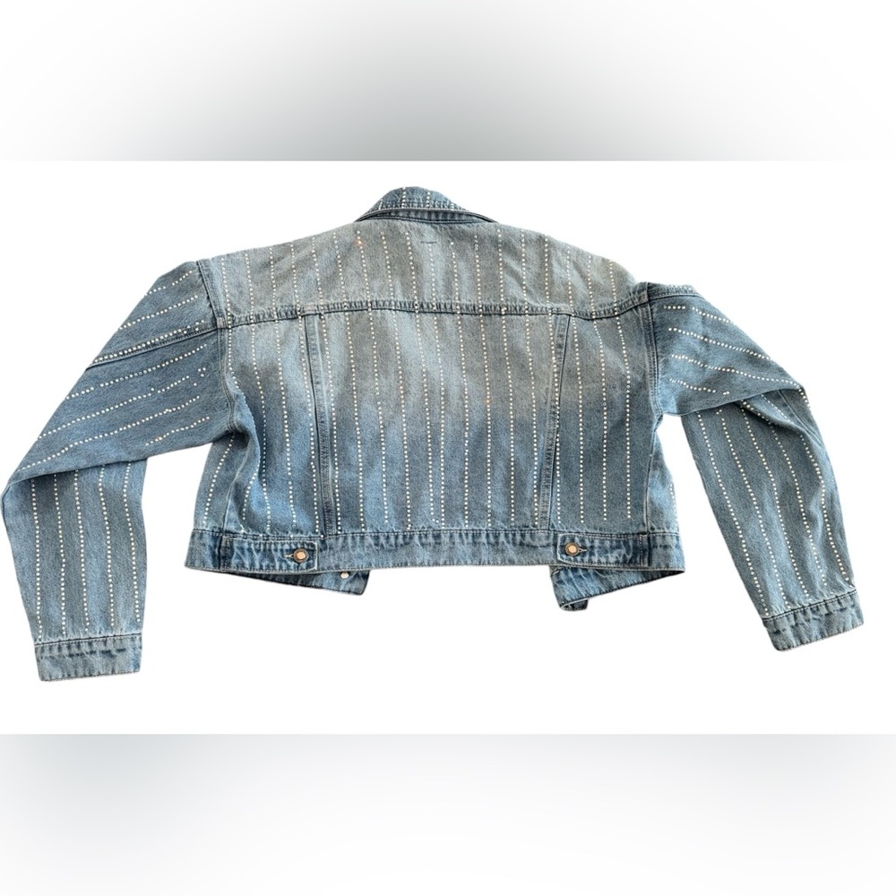 On Twelfth Rhinestone Denim Cropped Jacket - Women's Size Large - Picture 2 of 3